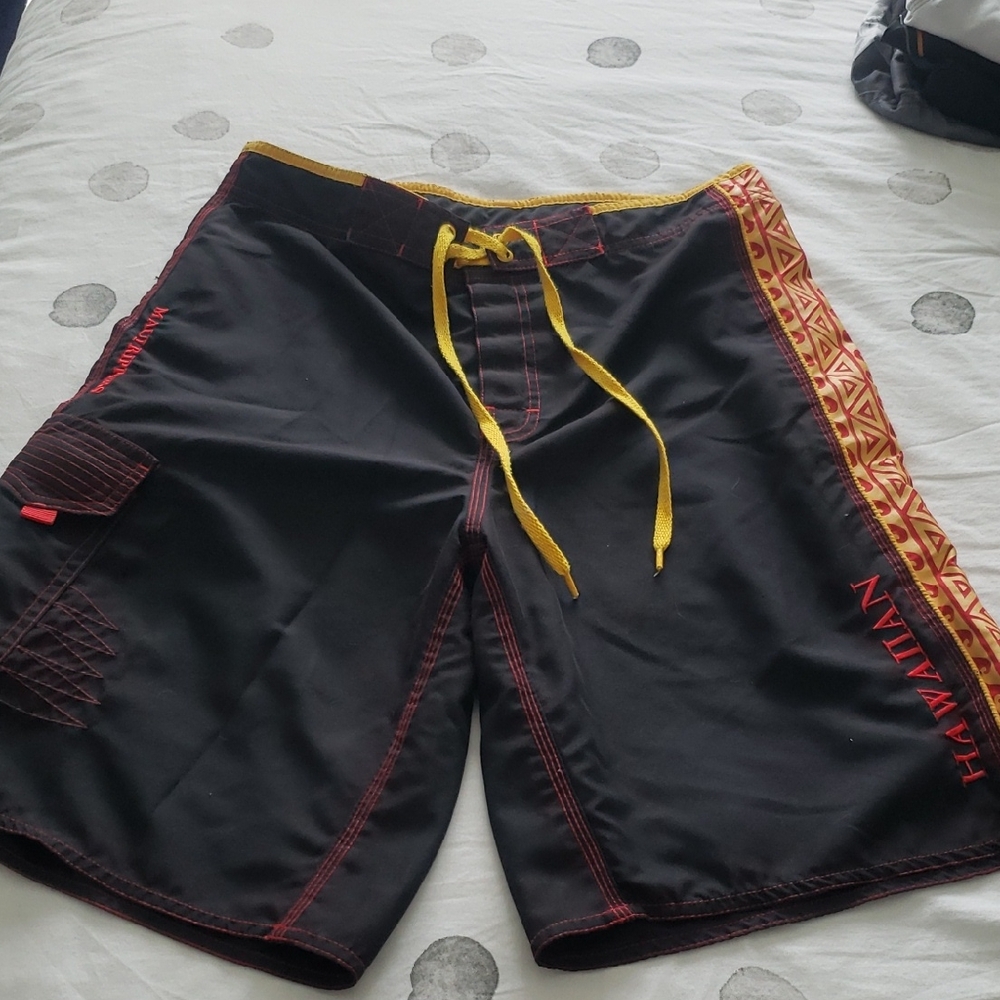 Maui Rippers Black Swim Trunks with Yellow Drawstring